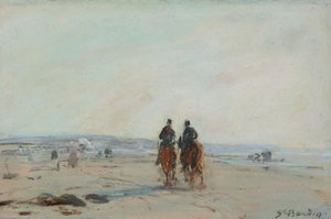 Two Horsemen on the Beach, ca 1864-68 (pastell på papper fastställt på papper) av Eugene Louis Boudin