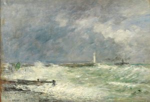 Inloppet till hamnen i Le Havre i stormigt väder, 1895 av Eugene Louis Boudin