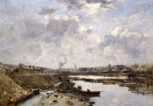 Fecamp, den inre hamnen under uppbyggnad, 1883 av Eugene Louis Boudin