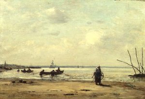 Lågvatten nära Honfleur, ca 1864-66 (olja på panel) av Eugene Louis Boudin