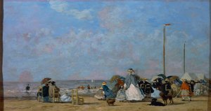 På Trouville Beach, av Eugene Boudin, målning av Eugene Louis Boudin