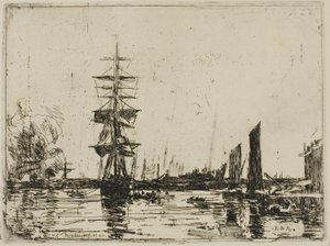 Havslandskap med båtar av Eugene Louis Boudin
