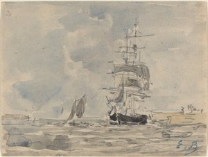Havslandskap med segelfartyg, ca. 1875. av Eugene Louis Boudin