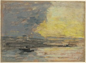 Vid havet, hamnen i Honfleur av Eugene Louis Boudin