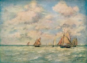 Utgång från båtarna vid Trouville, 1800-talet av Eugene Louis Boudin