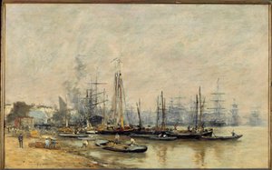 Hamnen i Bordeaux Fartyg på Garonne. Målning av Eugene Louis Boudin (1824-1898) 1874 Sön. 0,41x0,65 m Paris, musee d