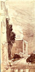 Terrassen på ett slott (akvarell på papper) av Eugene Louis Boudin