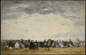 Semesterfirare på stranden i Trouville av Eugene Louis Boudin