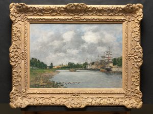 Utsikt över hamnen i Saint-Valéry-sur-Somme av Eugene Louis Boudin