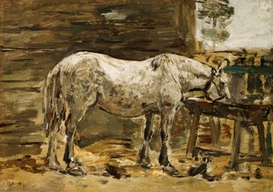 White Horse at the Drinking Trough, c.1885-90 av Eugene Louis Boudin