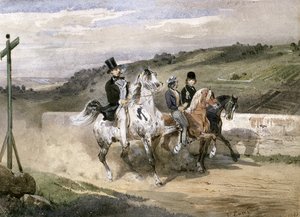 Horace Vernet och hans barn som rider på landet av Eugene Louis Lami