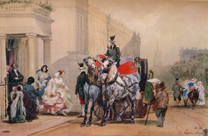 Damer som går in i sin vagn på Belgrave Square, 1800-talet av Eugene Louis Lami