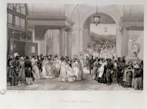 Allmänheten har släppet av Operan i Paris. Gravyr av Eugene Louis Lami (1800-1890) 1842 Privat samling av Eugene Louis Lami