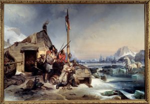 Vinter för en besättning holländska sjömän vid New Zembles isbjörnsjägares kust på New Zembles arktiska öar. Målning av Eugene Lepoittevin