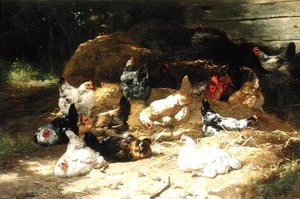 Kycklingar (olja på duk) av Eugene Remy Maes
