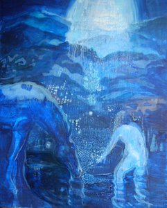 Moon-Night Swim, 2020 (pigment, olja, duk)