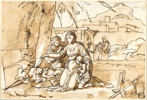 Madonna med barn, S:ta Anna och S:t Johannesbarnet, med S:t Josef i bakgrunden av Eugenio Agneni