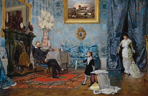 Familjen Fabricci, ca 1880, av Eugenio Scomparini (1845-1913), olja på duk, 68x187 cm, Italien av Eugenio Scomparini