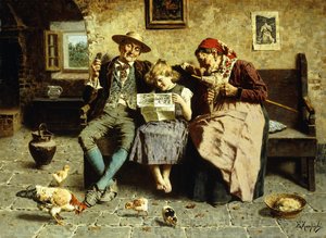 Läser nyheterna av Eugenio Zampighi