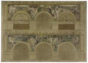 Skizze für einen der Einführungsräume des Hôtel de Ville de Paris: Le Travail. Les Réjouissances. La Charité, 1892 von Eugène-Martial Simas