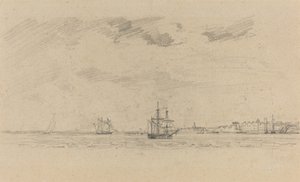 Kustlandskap med sjöfart av Eugène Boudin