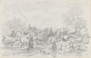 Flockar som korsar en bäck av Eugène Boudin