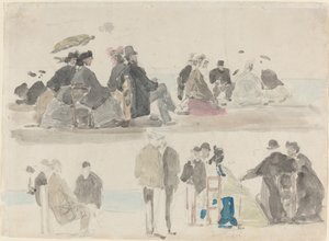 Mina damer och herrar på stranden, i två register av Eugène Boudin