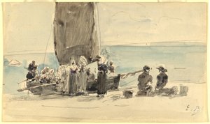 Lastar båtarna av Eugène Boudin