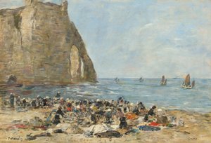 Tvättkvinnor på stranden i Etretat