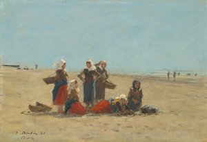Kvinnor på stranden i Berck av Eugène Boudin