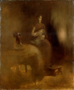 Kvinna med en bebis i knäet, 1890-talet.