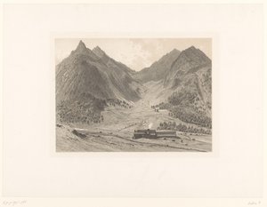 Berglandskap med hus i alpin äng av Eugène Cicéri (attributed to)