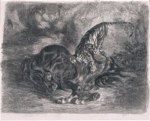 Vildhäst slagen av en tiger av Ferdinand Victor Eugene Delacroix
