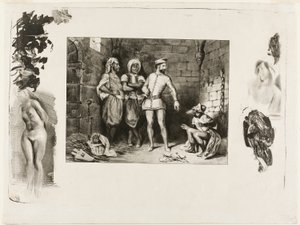 Fronte-boeuf och juden, från Ivanhoe av Eugène Delacroix