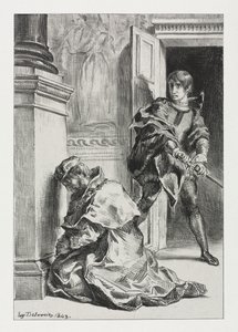 Hamlet: Hamlet försöker döda kungen av Eugène Delacroix