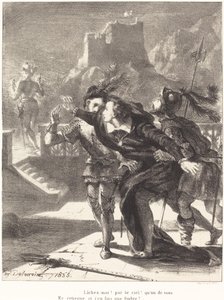Hamlet önskar följa sin fars spöke (akt I, scen IV) av Eugène Delacroix