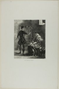 Hamlet och Ofelia, plansch 5 ur Hamlet av Eugène Delacroix