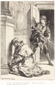 Hamlet frestas att döda kungen (akt III, scen III) av Eugène Delacroix