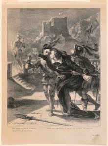 Illustration för Hamlet: Hamlet försöker följa sin fars spöke (I,4) av Eugène Delacroix