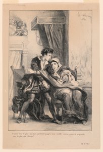 Illustration för Hamlet: Hamlet and the Queen (III,4) av Eugène Delacroix