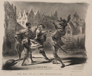 Illustrationer för Faust: Duell av Faust och Valentin av Eugène Delacroix