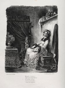 Illustrationer för Faust: Marguerite med hjulet av Eugène Delacroix