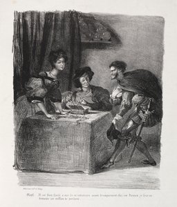 Illustrationer för Faust: Mephistopheles är på Marthe av Eugène Delacroix