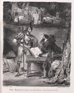 Illustrationer för Faust: Mephistopheles besöker Faust av Eugène Delacroix