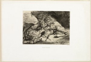 Lejon som slukar en häst av Eugène Delacroix