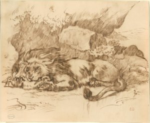 Lejon som slukar en kanin av Eugène Delacroix