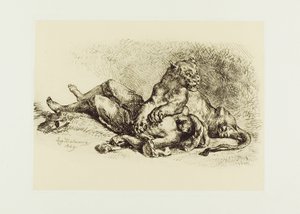 Lejoninnan river i bröstet på en arab av Eugène Delacroix
