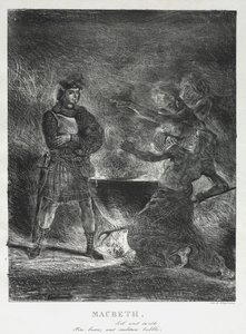 Macbeth konsulterar häxorna av Eugène Delacroix