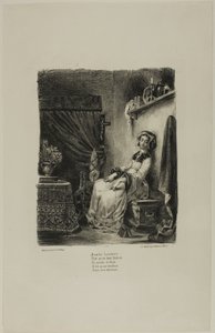 Marguerite vid spinnhjulet, från Faust av Eugène Delacroix