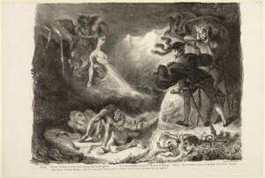 Marguerites spöke uppenbarar sig för Faust, ur Faust av Eugène Delacroix